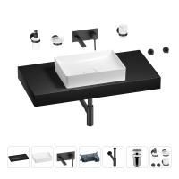 Раковина 50 см со столешницей 100 см Wellsee Pure BY Wellsee 201011307 в наборе 9 в 1: столешница, раковина, встраиваемый смеситель, сифон, выпуск, аксессуары (цвет набора матовый черный)