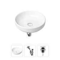 Комплект 3 в 1 Lavinia Boho Bathroom Sink 21520164: накладная фарфоровая раковина 40 см, металлический сифон, донный клапан