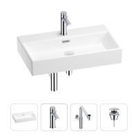 Раковина для ванной Wellsee Graceful Pro 201002996 в наборе 4 в 1: раковина белого глянцевого цвета, смеситель, сифон, донный клапан (цвет набора хром)
