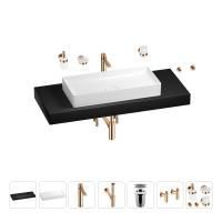 Раковина 75 см со столешницей 120 см Wellsee Pure BY Wellsee 201011779 в наборе 10 в 1: столешница, раковина, высокий смеситель, сифон, выпуск, кран-вентили, аксессуары (цвет розовое золото)