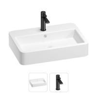 Раковина для ванной Wellsee Halcyon 201000762 в наборе 2 в 1: прямоугольная раковина белого глянцевого цвета, смеситель в цвете матовый черный