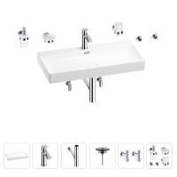 Раковина для ванной Wellsee Bromance 201007621 в наборе 9 в 1: раковина белого глянцевого цвета, смеситель, сифон, выпуск, угловые вентили, аксессуары (цвет набора хром)