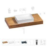 Раковина 50 см со столешницей 100 см Wellsee Pure BY Wellsee 201011250 в наборе 9 в 1: столешница, раковина, встраиваемый смеситель, сифон, выпуск, аксессуары (цвет набора матовый белый)