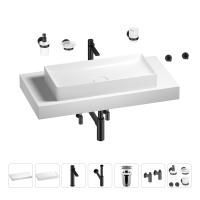 Раковина 75 см со столешницей 100 см Wellsee Pure BY Wellsee 201011637 в наборе 10 в 1: столешница, раковина, высокий смеситель, сифон, выпуск, кран-вентили, аксессуары (цвет матовый черный)