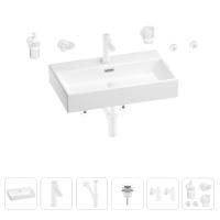 Раковина для ванной Wellsee Graceful Pro 201006710 в наборе 9 в 1: раковина белого глянцевого цвета, смеситель, сифон, донный клапан, угловые вентили, аксессуары (цвет набора матовый белый)