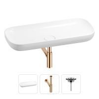 Раковина для ванной Wellsee Croquis 201001044 в наборе 3 в 1: овальная раковина белого глянцевого цвета, сифон, выпуск в цвете розовое золото