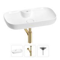 Раковина для ванной Wellsee Croquis 2.0 201001093 в наборе 3 в 1: овальная раковина белого глянцевого цвета, сифон, выпуск в цвете золото