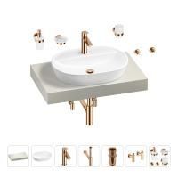 Раковина 60 см со столешницей 80 см Wellsee Calin 201007654 в наборе 10 в 1: столешница, раковина, смеситель, сифон, донный клапан, угловые вентили, аксессуары (цвет розовое золото)