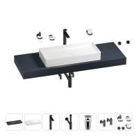 Раковина 75 см со столешницей 140 см Wellsee Pure BY Wellsee 201011812 в наборе 10 в 1: столешница, раковина, высокий смеситель, сифон, выпуск, кран-вентили, аксессуары (цвет матовый черный)