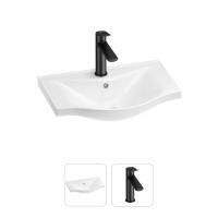 Раковина для ванной Wellsee Bisou 201000867 в наборе 2 в 1: полукруглая раковина белого глянцевого цвета, смеситель в цвете матовый черный