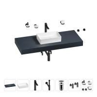Раковина 42 см со столешницей 120 см Wellsee Pure BY Wellsee 201010907 в наборе 10 в 1: столешница, раковина, высокий смеситель, сифон, выпуск, кран-вентили, аксессуары (цвет матовый черный)
