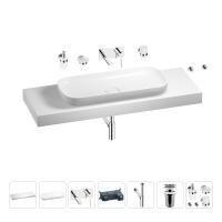 Раковина 90 см со столешницей 140 см Wellsee Croquis 201008586 в наборе 9 в 1: столешница, раковина, встраиваемый смеситель, сифон, выпуск, аксессуары (цвет набора хром)