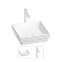 Раковина для ванной Wellsee Doux 201000640 в наборе 2 в 1: квадратная раковина белого глянцевого цвета, высокий смеситель в цвете матовый белый