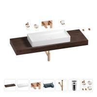 Раковина 75 см со столешницей 140 см Wellsee Pure BY Wellsee 201011864 в наборе 9 в 1: столешница, раковина, встраиваемый смеситель, сифон, выпуск, аксессуары (цвет набора розовое золото)