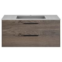 Тумба Vincea Chiara 2D 1000 подвесная, 2 выкатных ящика soft-close, R.Oak с умывальником VCB-13100G из кварца, цвет серый
