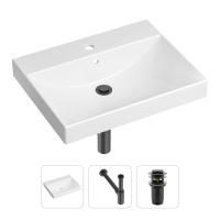 Комплект 3 в 1 Lavinia Boho Bathroom Sink 21520548: врезная фарфоровая раковина 60 см, металлический сифон, донный клапан