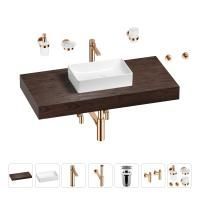 Раковина 42 см со столешницей 100 см Wellsee Pure BY Wellsee 201010849 в наборе 10 в 1: столешница, раковина, высокий смеситель, сифон, выпуск, кран-вентили, аксессуары (цвет розовое золото)