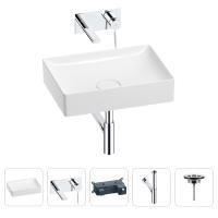 Раковина для ванной Wellsee Pure BY Wellsee 201002676 в наборе 4 в 1: раковина белого глянцевого цвета, встраиваемый смеситель, сифон, выпуск (цвет набора хром)