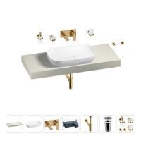 Раковина 60 см со столешницей 120 см Wellsee Croquis 201008143 в наборе 9 в 1: столешница, раковина, встраиваемый смеситель, сифон, выпуск, аксессуары (цвет набора золото)