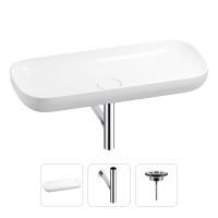 Раковина для ванной Wellsee Croquis 201001036 в наборе 3 в 1: овальная раковина белого глянцевого цвета, сифон, выпуск в цвете хром