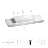Раковина 75 см со столешницей 140 см Wellsee Pure BY Wellsee 201011875 в наборе 10 в 1: столешница, раковина, высокий смеситель, сифон, выпуск, кран-вентили, аксессуары (цвет матовый белый)