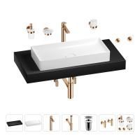 Раковина 75 см со столешницей 100 см Wellsee Pure BY Wellsee 201011654 в наборе 10 в 1: столешница, раковина, высокий смеситель, сифон, выпуск, кран-вентили, аксессуары (цвет розовое золото)