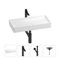 Раковина для ванной Wellsee Pure BY Wellsee 201002767 в наборе 4 в 1: раковина белого глянцевого цвета, высокий смеситель, сифон, выпуск (цвет набора матовый черный)