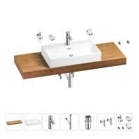 Раковина 70 см со столешницей 140 см Wellsee Graceful Pro 201012771 в наборе 10 в 1: столешница, раковина, смеситель, сифон, донный клапан, угловые вентили, аксессуары (цвет хром)