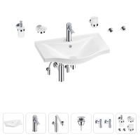 Раковина для ванной Wellsee Bisou 201007296 в наборе 9 в 1: раковина белого глянцевого цвета, смеситель, сифон, донный клапан, угловые вентили, аксессуары (цвет набора хром)