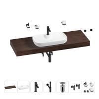 Раковина 70 см со столешницей 140 см Wellsee Croquis 2.0 201009007 в наборе 10 в 1: столешница, раковина, смеситель, сифон, выпуск, угловые вентили, аксессуары (цвет матовый черный)