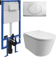 Комплект Унитаз подвесной DIWO Архангельск 0800 безободковый, с микролифтом + Инсталляция STWORKI + Кнопка 230822 хром глянцевый