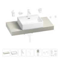 Раковина 50 см со столешницей 100 см Wellsee Graceful Pro 201012455 в наборе 10 в 1: столешница, раковина, смеситель, сифон, донный клапан, угловые вентили, аксессуары (цвет матовый белый)