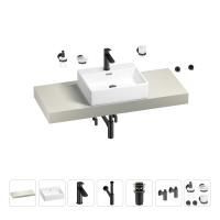 Раковина 50 см со столешницей 120 см Wellsee Graceful Pro 201012512 в наборе 10 в 1: столешница, раковина, смеситель, сифон, донный клапан, угловые вентили, аксессуары (цвет матовый черный)