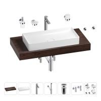 Раковина 75 см со столешницей 100 см Wellsee Pure BY Wellsee 201011611 в наборе 10 в 1: столешница, раковина, высокий смеситель, сифон, выпуск, кран-вентили, аксессуары (цвет хром)