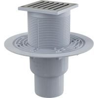Сливной трап Alcaplast 105х105/50/75 подводка прямая решетка латунь-хром гидрозатвор мокрый APV