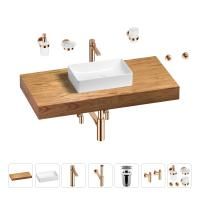 Раковина 42 см со столешницей 100 см Wellsee Pure BY Wellsee 201010834 в наборе 10 в 1: столешница, раковина, высокий смеситель, сифон, выпуск, кран-вентили, аксессуары (цвет розовое золото)