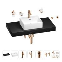 Раковина 43 см со столешницей 100 см Wellsee Graceful Pro 201012269 в наборе 10 в 1: столешница, раковина, смеситель, сифон, донный клапан, угловые вентили, аксессуары (цвет розовое золото)