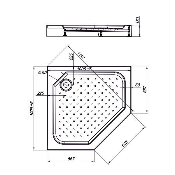 Поддон для душа акриловый Vincea VST-3AP-1010, 1000*1000*150