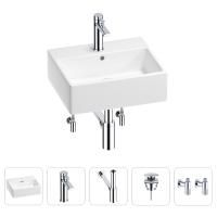 Раковина для ванной Wellsee Graceful Pro 201004581 в наборе 5 в 1: раковина белого глянцевого цвета, смеситель, сифон, донный клапан, угловые вентили (цвет набора хром)