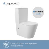 Aqueduto комплект: КОН Торнадо/CONE Tornado Унитаз напольный 625*365 безободковый с бачком, Tornado,  сиденье с микролифтом, белый глянцевый