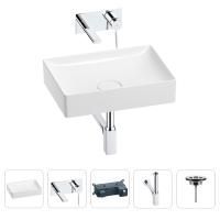 Раковина для ванной Wellsee Pure BY Wellsee 201002636 в наборе 4 в 1: раковина белого глянцевого цвета, встраиваемый смеситель, сифон, выпуск (цвет набора хром)