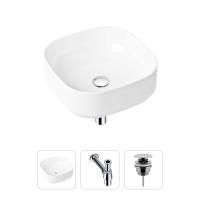 Комплект 3 в 1 Lavinia Boho Bathroom Sink 21520220: накладная фарфоровая раковина 40 см, металлический сифон, донный клапан