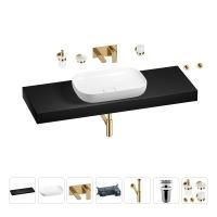 Раковина 60 см со столешницей 140 см Wellsee Croquis 201008363 в наборе 9 в 1: столешница, раковина, встраиваемый смеситель, сифон, выпуск, аксессуары (цвет набора золото)