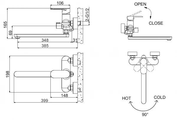 Смеситель для ванны Bravat Opal F6125183CP-02L-RUS