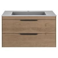 Тумба Vincea Chiara 2D 800 подвесная, 2 выкатных ящика soft-close, N.Oak с умывальником VCB-13800G из кварца, цвет серый