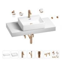 Раковина 50 см со столешницей 100 см Wellsee Graceful Pro 201012499 в наборе 10 в 1: столешница, раковина, смеситель, сифон, донный клапан, угловые вентили, аксессуары (цвет розовое золото)