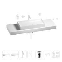 Раковина 75 см со столешницей 140 см Wellsee Pure BY Wellsee 201011880 в наборе 10 в 1: столешница, раковина, высокий смеситель, сифон, выпуск, кран-вентили, аксессуары (цвет матовый белый)