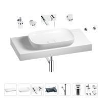 Раковина 60 см со столешницей 100 см Wellsee Croquis 201008106 в наборе 9 в 1: столешница, раковина, встраиваемый смеситель, сифон, выпуск, аксессуары (цвет набора хром)