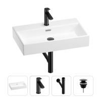 Раковина для ванной Wellsee Graceful Pro 201002972 в наборе 4 в 1: раковина белого глянцевого цвета, смеситель, сифон, донный клапан (цвет набора матовый черный)