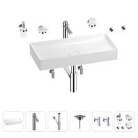 Раковина для ванной Wellsee Pure BY Wellsee 201006516 в наборе 9 в 1: раковина белого глянцевого цвета, высокий смеситель, сифон, выпуск, угловые вентили, аксессуары (цвет хром)